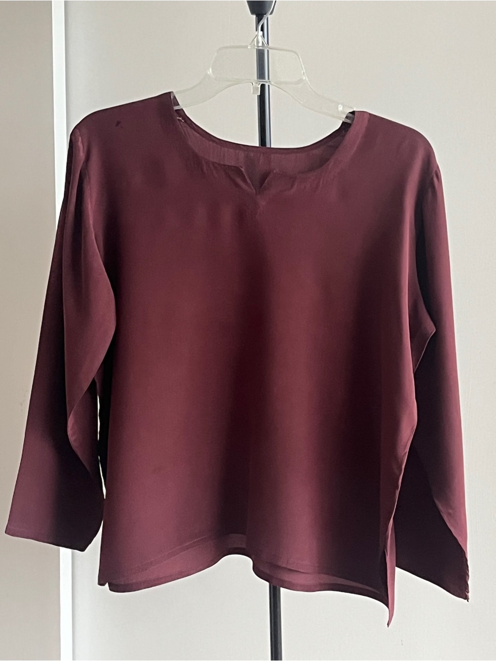 Chic100% SILK crepe 🍷 Wine Burgundy Maroon Tunic Blouse Top Kurti Hand Tailored